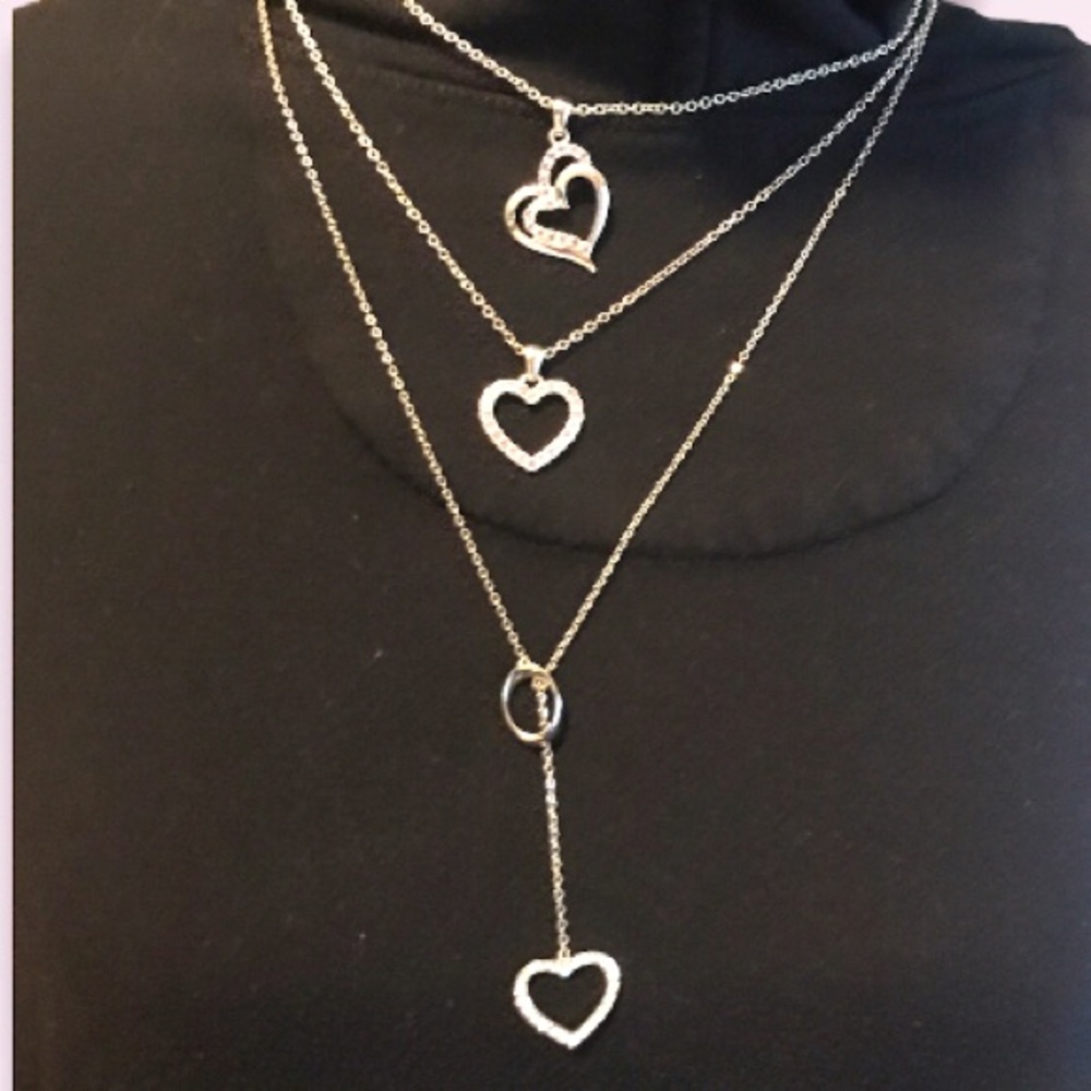 Silver Floating Heart Necklaces / Set of 3 / Unmarked / Coming from Estate Sale